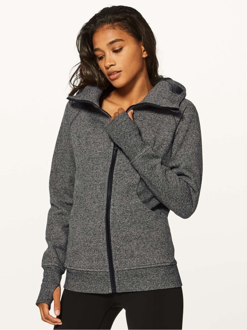 LULULEMON Full Zip Scuba Hoodie in Heathered Speckled Black (Size 8)